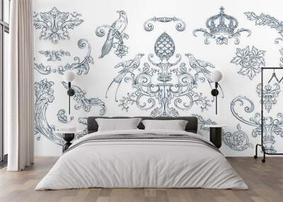 Luxury decorative vector elements set, rococo and baroque style, vintage luxury royal vignette Wall mural