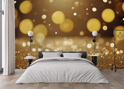 Golden and bright particles floating in air bright gold graphical design, celebration and ceremony suitable bokeh lights design Wall mural