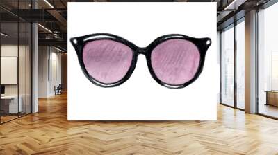 watercolor hand drawn black women sunglasses with pink glass isolated on white background Wall mural