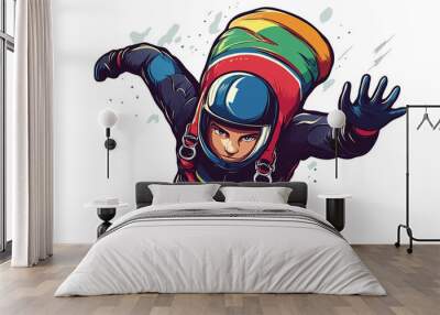 Cartoon fencer with Olympic flag design for T shirt POD print on demand on white background Wall mural