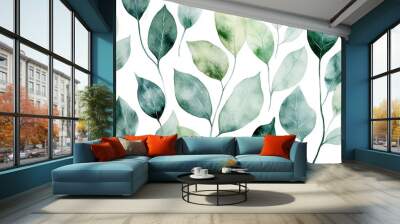 Detailed watercolor leaves in a botanical style Water color on white background Wall mural