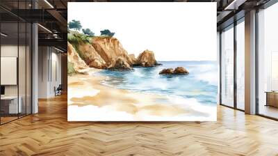 Watercolor illustration of a coastal beach scene Water color on white background Wall mural