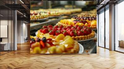  Pies with fruits, berries, apples. Production of confectionery products at the plant using modern technologies. Wall mural