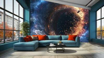 Cosmic interactions at a majestic pyramid, where extraterrestrial enigma meets earthly wonder, creating an otherworldly scene.  Wall mural