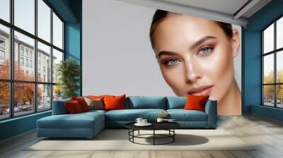 Closeup portrait of a beauty fashion model with natural makeup and skincare. Beauty & skin products, Copy space. Wall mural