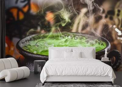 Green potion bubbling in spooky cauldron  
 Wall mural