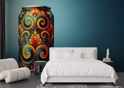 Aluminum can with colorful artistic detailed floral pattern print Wall mural