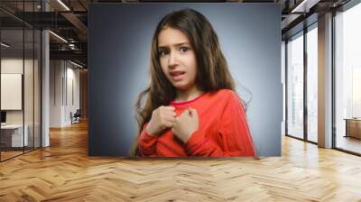 Closeup Scared and shocked little girl. Human emotion face expression Wall mural