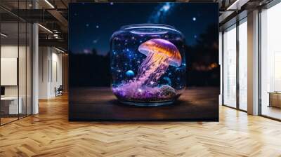 Glowing jellyfish in an aquarium Wall mural