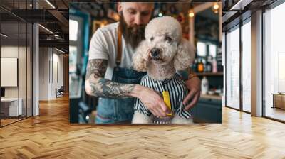 Cute Dog At the Barber's Wall mural