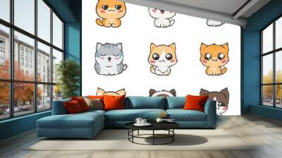 Cute cartoon cats and dogs with different emotions. Sticker collection. Wall mural