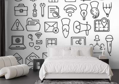 Set of doodle web, computer and drawing icons. Wall mural