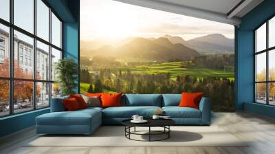 Lovely rural mountain countryside in beautiful sunlight. Oberstdorf, Allgau, Germany. Wall mural