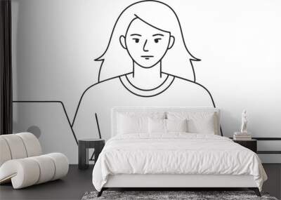 continuous single line drawing of female college student using laptop computer on her lap, line art vector illustration Wall mural