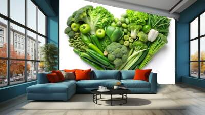 Heart shape green vegetables, Green healthy vegetables in the shape of a heart isolated over a white background Wall mural