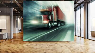 Blurred Motion of a Red Truck on the Highway Wall mural