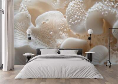 Close-Up of Delicate White Mushrooms Wall mural