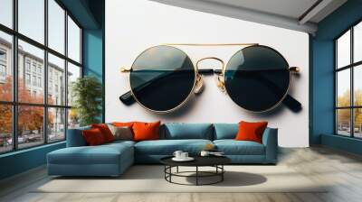 Gold-framed round sunglasses with a sleek urban style Wall mural