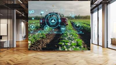 Innovative Agriculture Technology with Tractor and Data Visualization Wall mural