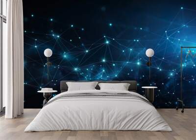 Intricate lines and dots creating a glowing abstract network on a dark background, symbolizing connectivity and advanced digital technology Wall mural