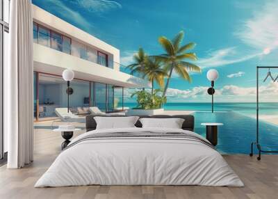 Modern beachfront property with infinity pool Wall mural