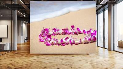 Orchid Lei on a Maui beach with soft surf Wall mural