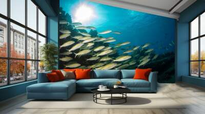 Schools of fish and coral on a reef in Hawaii Wall mural