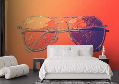 Stylish Sunglasses Illustration on a Retro Background Wall mural