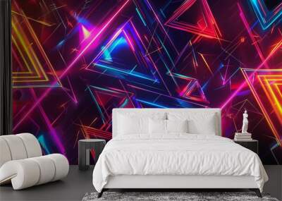 Vibrant neon triangles intersect in futuristic digital art Wall mural