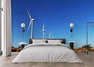 desert hill wind turbine farm bright blue sky Wall mural