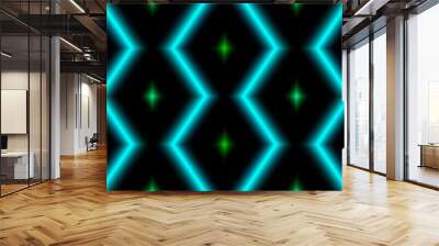 glowing green cross lines crystal shiny shape bright light dark fractal lights Wall mural