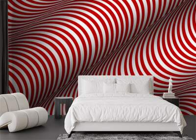 red white rolling candy striped wavy holiday sweets toffee holiday christmas illustration Wall mural