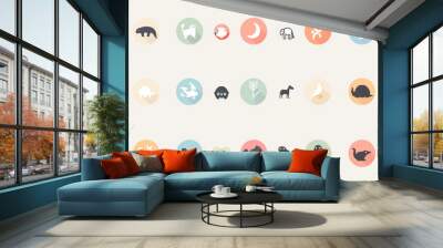 A vector illustration of cute flat icons set animal Wall mural