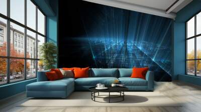 Abstract background of blue light burst on the subject of technology, 3d rendering Wall mural