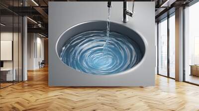 Blue water dripping into a sink with swirling water action Wall mural