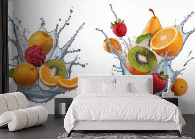 fruit in water splash isolated on transparent background Wall mural