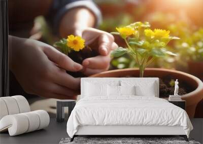 person planting a flower Wall mural