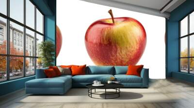 three red and yellow apples isolated on transparent background Wall mural