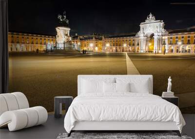 The Illuminated Terreiro do Paco: A Beautiful Night Scene in Lisbon. Wall mural