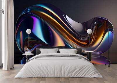 3D rendering of an abstract holographic, glossy, reflective metal background, Generative AI Wall mural