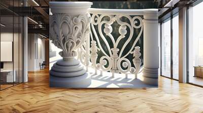 Balustrade made of white marble for a balcony or terrace, Generative AI Wall mural