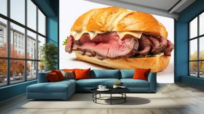 Isolated sandwich of roast beef and cheese bun on a white background Wall mural