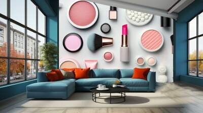 Make up set, female beauty spa concept, various make-up and cosmetics goods, Generative AI  Wall mural