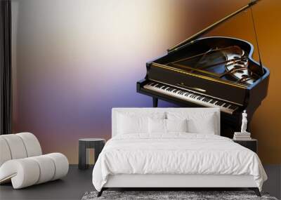 Black-gold Grand Piano under spot lighting background on brown-white surface. 3D illustration. 3D CG. 3D high quality rendering.   Wall mural