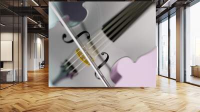 Silver-Gold classic violin on light blue and pure pink planes under spot lighting background. 3D sketch design and illustration. 3D high quality rendering. Wall mural