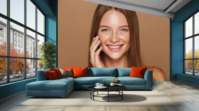 Beauty portrait of a smiling young topless woman Wall mural