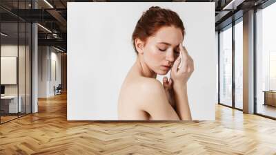 Beauty portrait of an attractive young topless redhead woman Wall mural