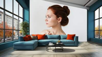 Beauty portrait of an attractive young topless redhead woman Wall mural