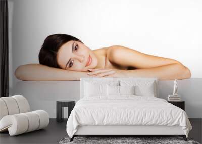 Beauty shot of a young beautiful model. Spa skincare. Wall mural