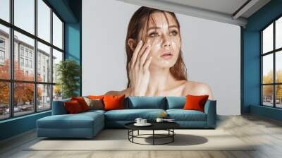 Close up fashion portrait of a topless pretty woman Wall mural